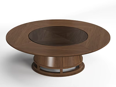 Round Wooden Dining Table With Glass Center And Sturdy Base Design 3d model