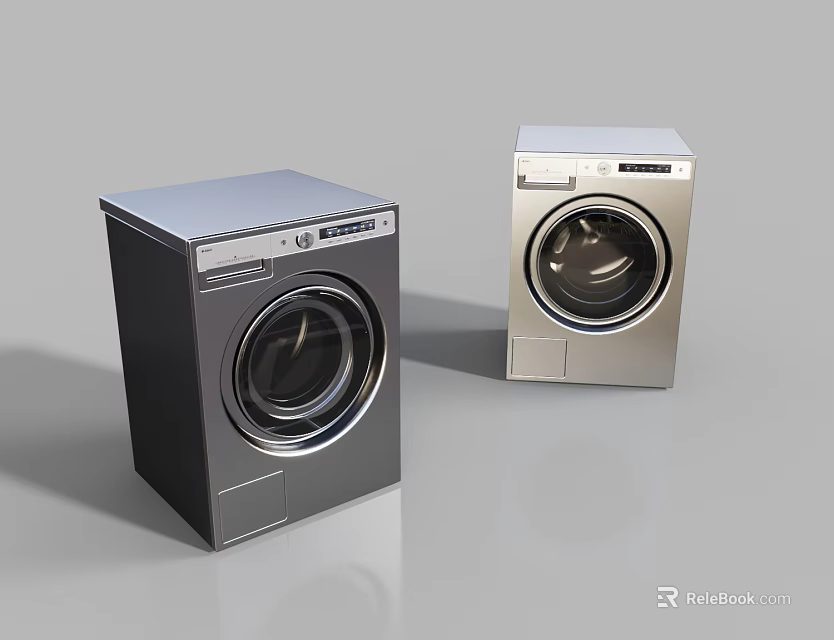 Modern Front Load Washing Machines Black and Silver With Digital Control Panels For Home Laundry 3d model 