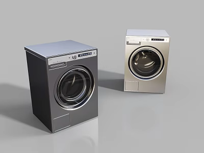 Modern Front Load Washing Machines Black and Silver With Digital Control Panels For Home Laundry 3d model