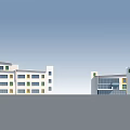 Vibrant Modern School Building with Large Windows Green Landscaping and Playground Area