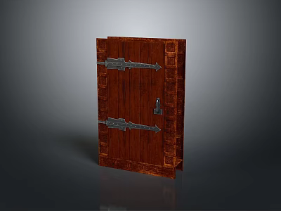 Vintage Solid Wood Cabinet Door With Metal Hinges And Decorative Lock 3d model