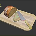 Fresh Sliced Bread On Wooden Cutting Board With Sharp Kitchen Knife
