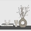 Minimalist Modern Tabletop Decorative Ornament Set With Books U Shaped Ornament Round Vase And Dried Branches
