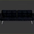 Modern Navy Blue Leather Sofa With Stylish Tufted Design And Metal Legs