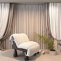 Elegant Light Colored Curtains In Living Room With White Chair And Green Plant