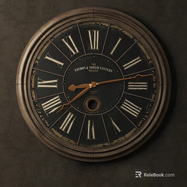 Vintage Wall Clock With Black Dial Roman Numerals Golden Hands And Lorna Smith Universal Design 3d model 