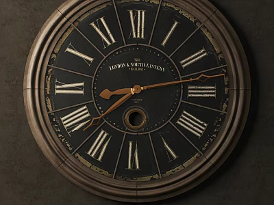 Vintage Wall Clock With Black Dial Roman Numerals Golden Hands And Lorna Smith Universal Design 3d model