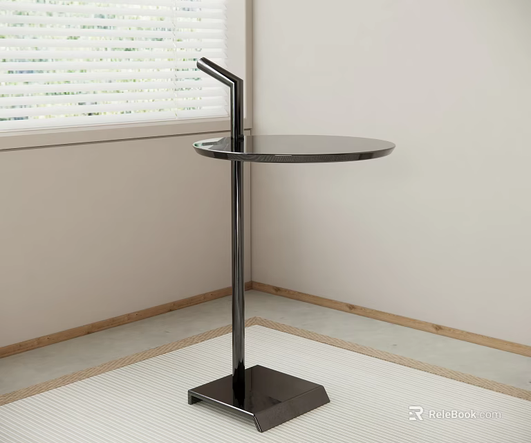 Modern Black Side Table With Round Top And Metal Stand By Window Corner 3d model