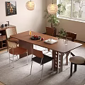 Modern Wooden Dining Table And Chairs Set With Pendant Lights Decorative Plants