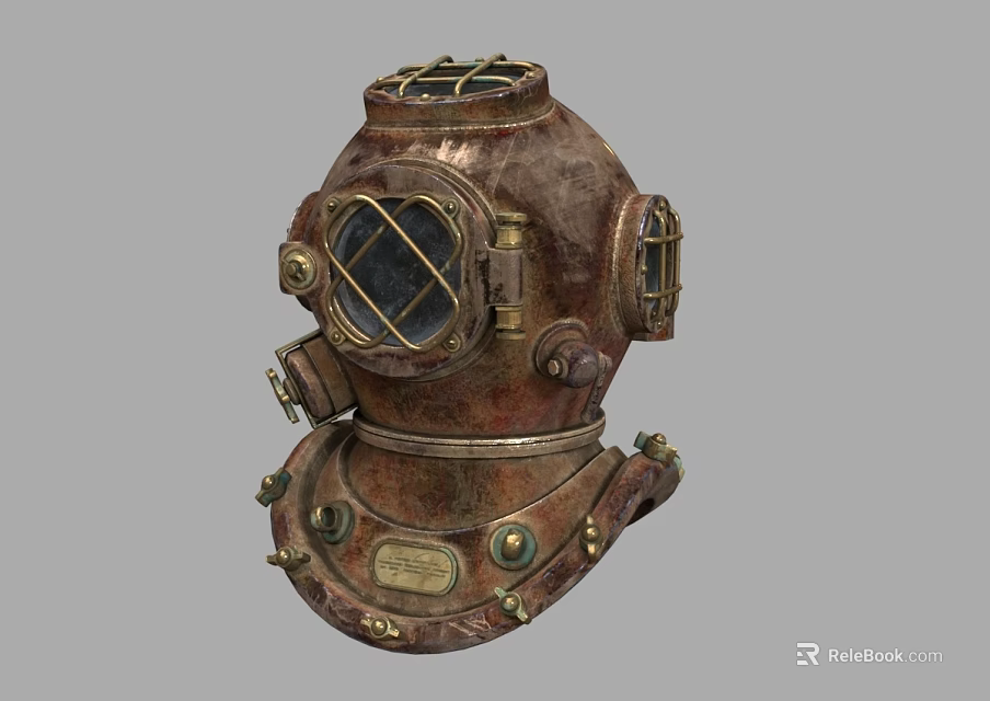 Vintage Dive Helmet As Decorative Household Item With Retro Brass Details And Glass Window 3d model 