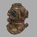 Vintage Dive Helmet As Decorative Household Item With Retro Brass Details And Glass Window