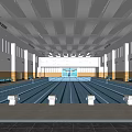 Indoor Swimming Pool with Spacious Lanes White Columns and Bright Seating Areas