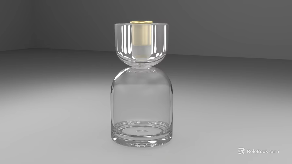 Perfume Cosmetics Transparent Glass Bottle With Gold Cap And Elegant Design 3d model 