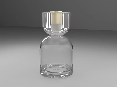 Perfume Cosmetics Transparent Glass Bottle With Gold Cap And Elegant Design 3d model