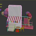 Smartphone Model With White Screen Pink Striped Awning Pink Balloon Trees And Red Play Button