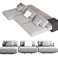 Modern Modular Three Seater Sofa In Gray Fabric With Comfortable Soft Cushions 3d model