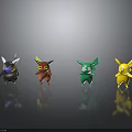 Colorful Cartoon Creature Characters Featuring Gray Red Green Yellow Designs And Shiny Surfaces