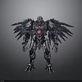 Mechanical Cybernetic Warrior With Metallic Wings Red Core And Futuristic Armor