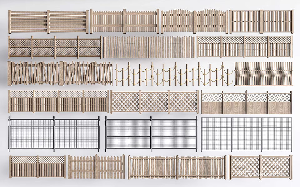 Various Railings with Different Materials and Designs for Home and Garden Use 3d model 