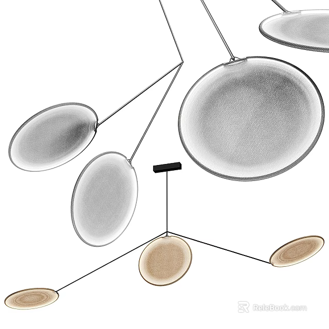 Modern Multiple Pendant Lights with Circular Oval Shapes Metallic Frames Mesh Shades Silver Beige 3d model 
