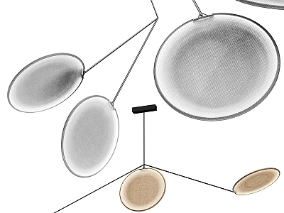 Modern Multiple Pendant Lights with Circular Oval Shapes Metallic Frames Mesh Shades Silver Beige 3d model