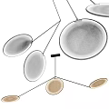 Modern Multiple Pendant Lights with Circular Oval Shapes Metallic Frames Mesh Shades Silver Beige