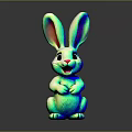 Cute Colorful Rabbit Toy With Large Ears Shiny Surface And Reflection On Dark Background