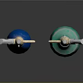 Blue And Green Spray Bottles With Metal Nozzles As Kitchen Equipment