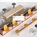 Modern Table and Chair Set with Orange Seats Gray Tables and Wooden Bench