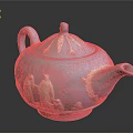 Light Blue Teapot With Intricate Sculpture Carving And Relief Figures Design