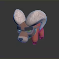 Cartoon Ram 3D Model With Large Curved White Horns Blue Collar And Serious Expression