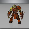 Orc Warrior Character 3D Model With Green Skin Red Spiked Armor And Brown Boots