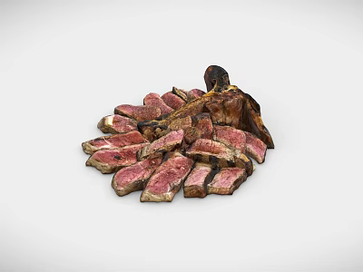 Juicy Sliced Grilled Steak With Pink Center And Bone In Pieces 3d model