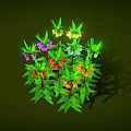 Vibrant Colorful Plants with Green Leaves Purple Red Yellow Blue Flowers on Green Background
