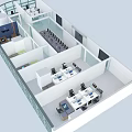 Modern Open Office Interior Layout With Multiple Workstations Desks And Computers 3d model