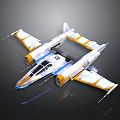 Futuristic Space Shuttle Design With White Blue Yellow Wings And Thrusters In Space