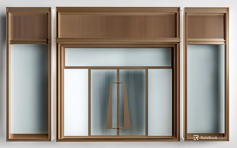 Modern Entrance Door Design With Wooden Frame Glass Panel And Vertical Strips 3d model 