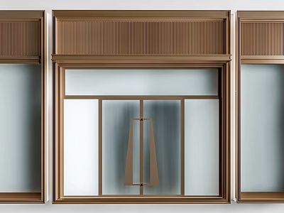 Modern Entrance Door Design With Wooden Frame Glass Panel And Vertical Strips 3d model