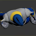 Blue And White Game Movie Character With Yellow Accents Helmet And Shoulder Spikes