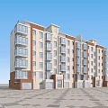 Modern Multi Storey Residential Building With Brick Red And White Exterior And Large Windows