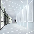 Modern Elevator Corridor With Spacious Design Large Glass Windows And Bright Natural Light 3d model