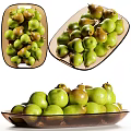 Fresh Ripe Green Pears Arranged in Bowls and Pile on Plates