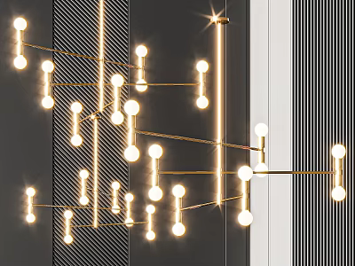 Modern Chandelier With Golden Metal Frame Multiple Round Bulbs And Soft Bright Light 3d model