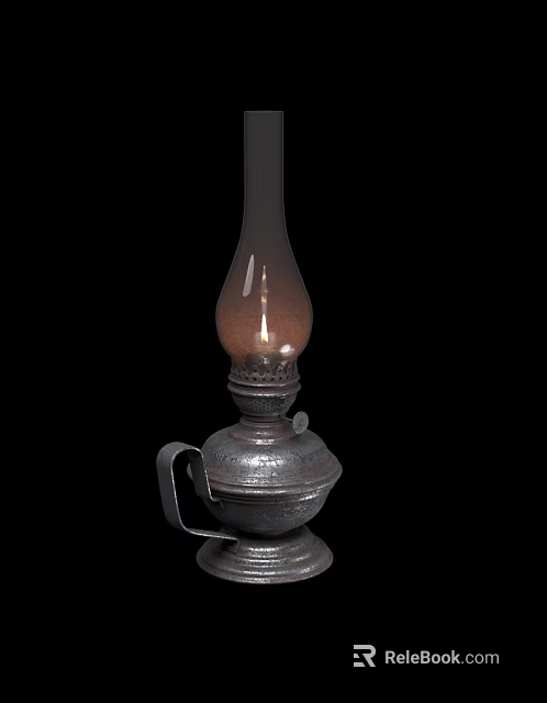 Vintage Decorative Candle Lamp Featuring Glass Shade and Lit Flame on Metal Base 3d model 