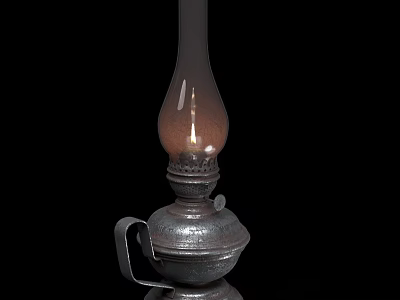 Vintage Decorative Candle Lamp Featuring Glass Shade and Lit Flame on Metal Base 3d model