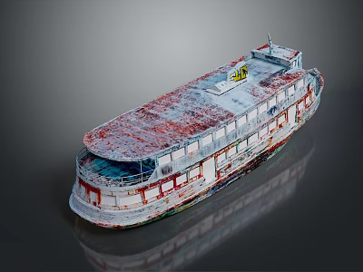 Old Steamboat With Weathered Red And White Exterior And Multiple Decks 3d model
