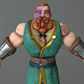 Muscular Game Movie Character With Red Beard Green Robe Brown Belt And Silver Armored Cuffs