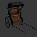 Vintage Old Fashioned Green Rickshaw With Canopy And Two Wheel Structure 3d model