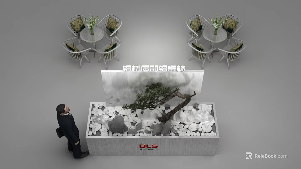 Modern Garden Ornament With Green Plants Stone Materials Driftwood And Small Landscape 3d model 