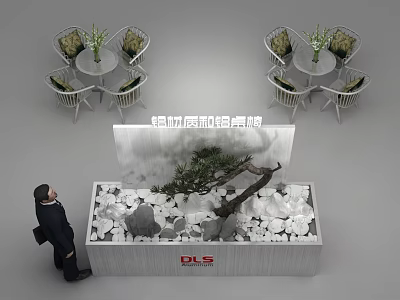 Modern Garden Ornament With Green Plants Stone Materials Driftwood And Small Landscape 3d model